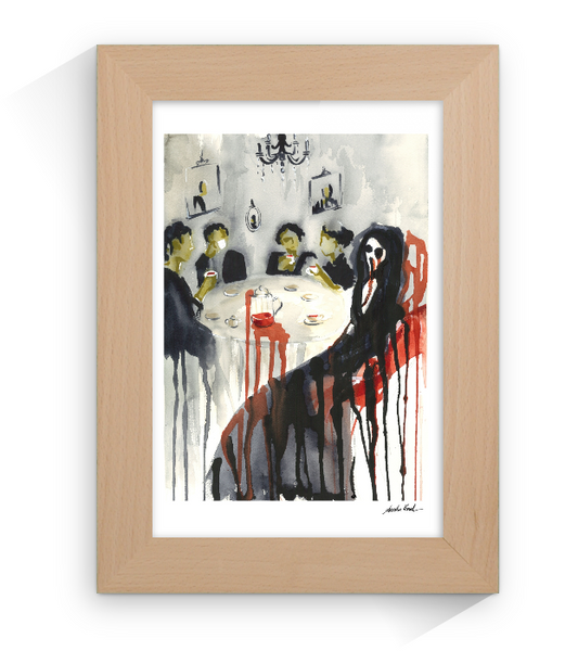Lo que quedó de la anfitriona. La sangre no siempre se derrama. A veces se sirve. Prints.