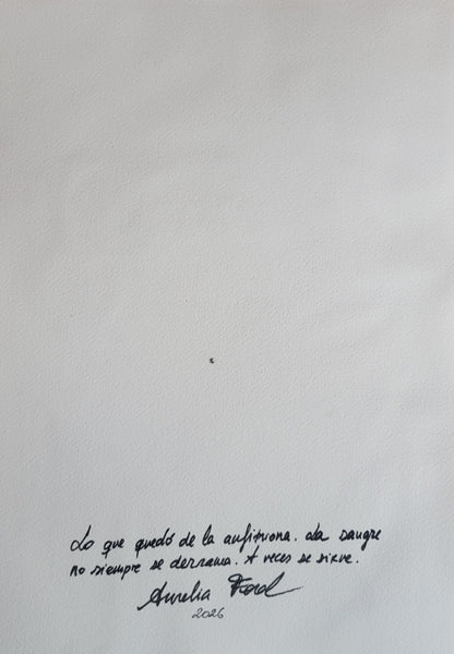 Lo que quedó de la anfitriona. La sangre no siempre se derrama. A veces se sirve. Original disponible · pieza única.