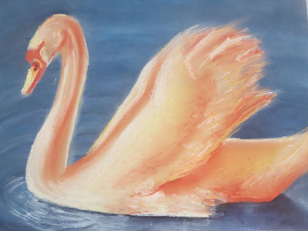 Pareja cisne naranja y verde. Original disponible · pieza única.