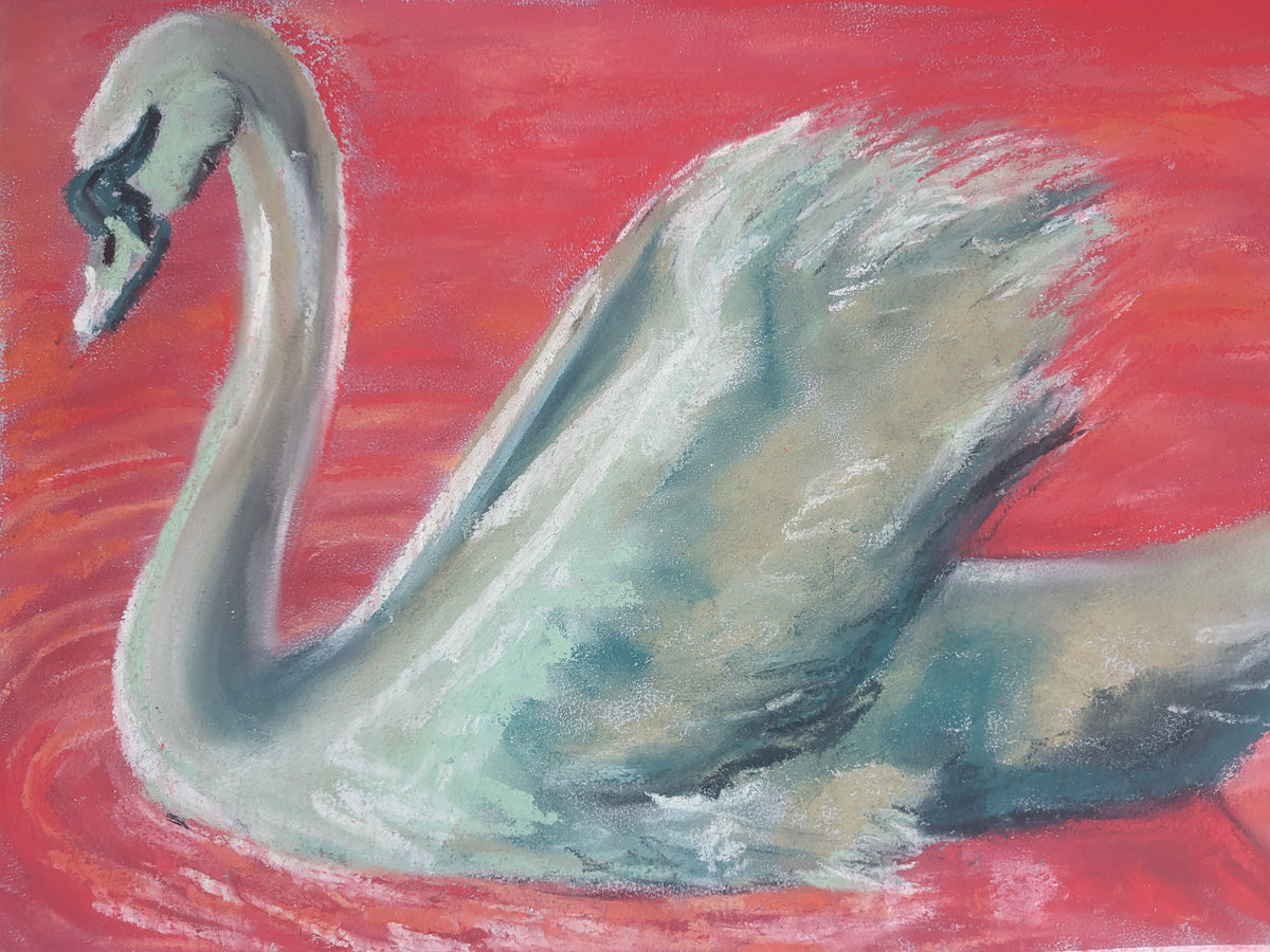 Pareja cisne naranja y verde. Original disponible · pieza única.