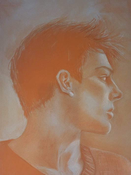 Retrato perfil chico joven. Original disponible · pieza única.