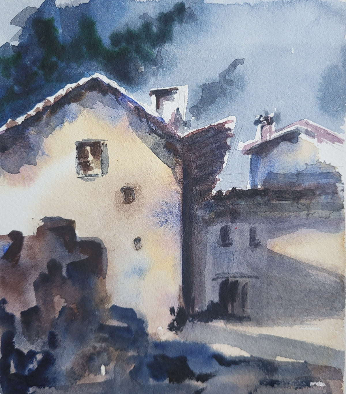 Entre casas y sombras · Original disponible · pieza única.