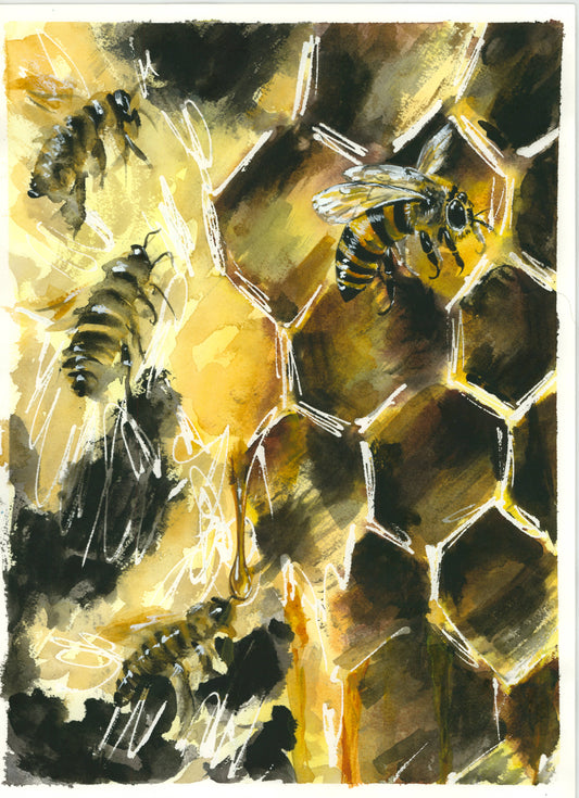 Funciona así. Lo que no es bueno para la colmena, no es bueno para la abeja. Original disponible · pieza única.