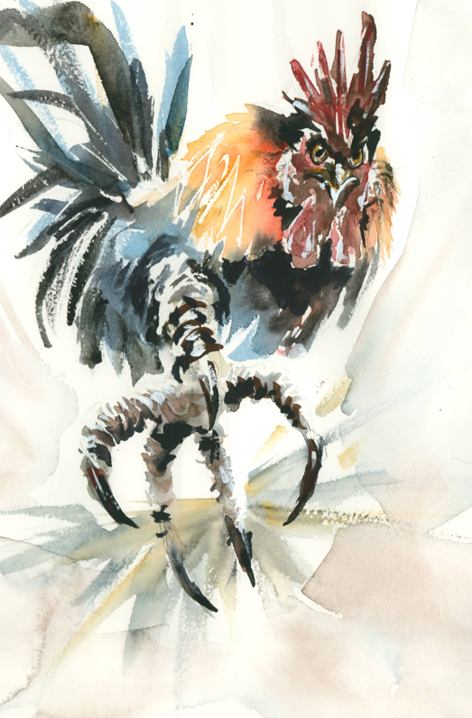 Gallo enérgico. Original disponible · pieza única.
