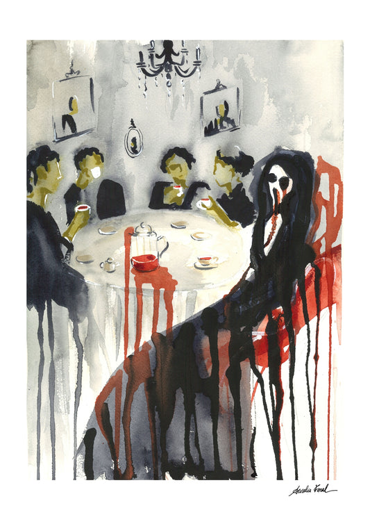 Lo que quedó de la anfitriona. La sangre no siempre se derrama. A veces se sirve. Prints.