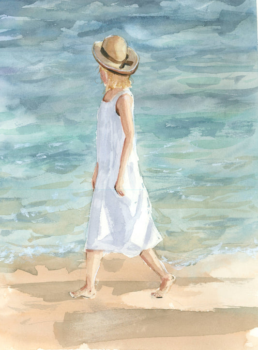 Mujer paseando por orilla. Original disponible · pieza única.